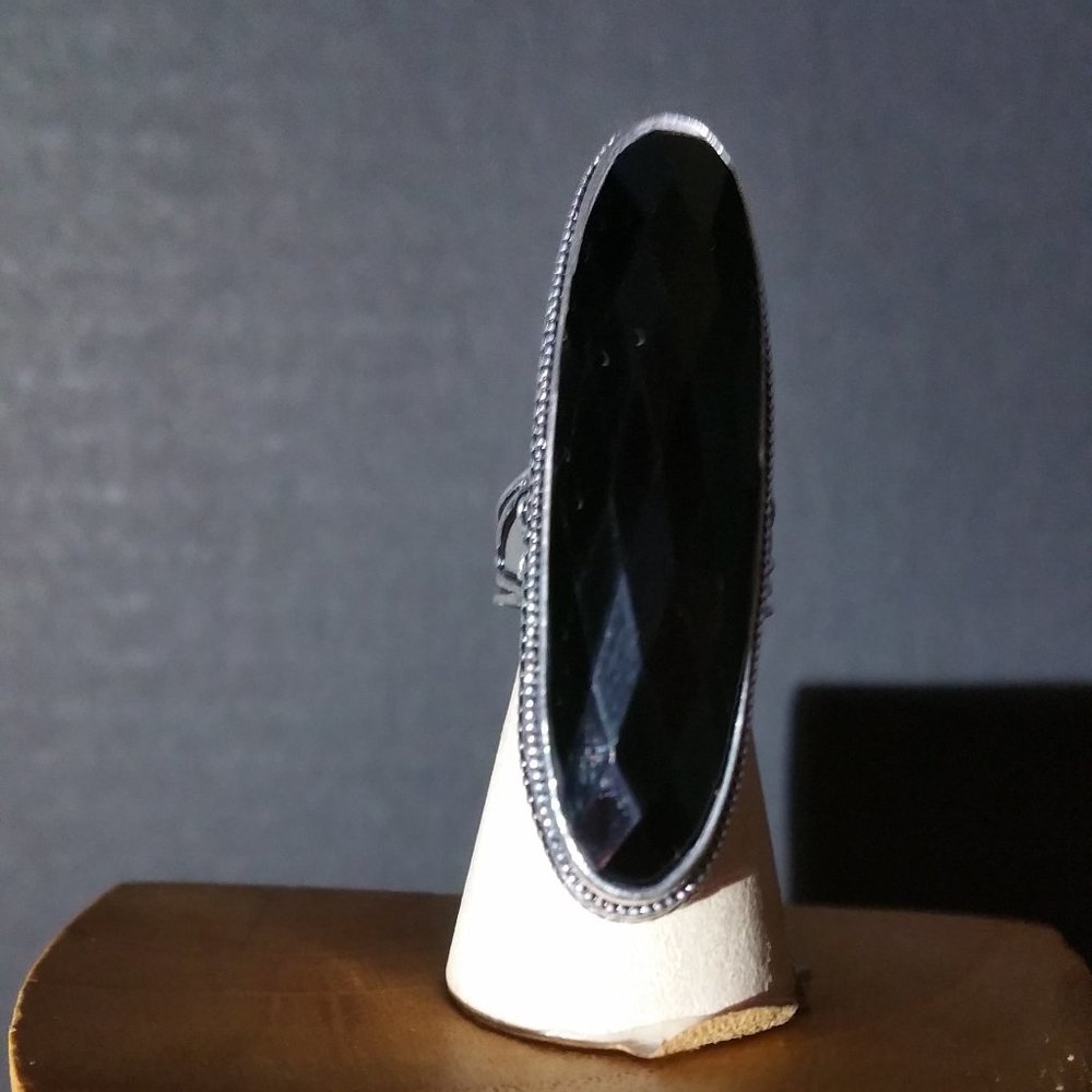 BLACK ONYX  SIZE 6.5  SILVER SCROLL RING - Picture 4 of 6